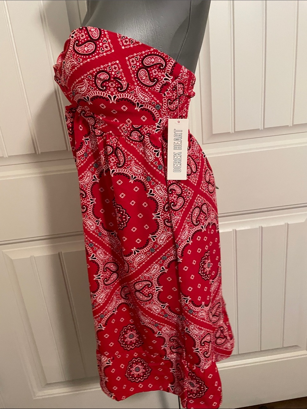 Derek Heart Red Strapless Bandana Tie-Front Sundress - Picture 3 of 9